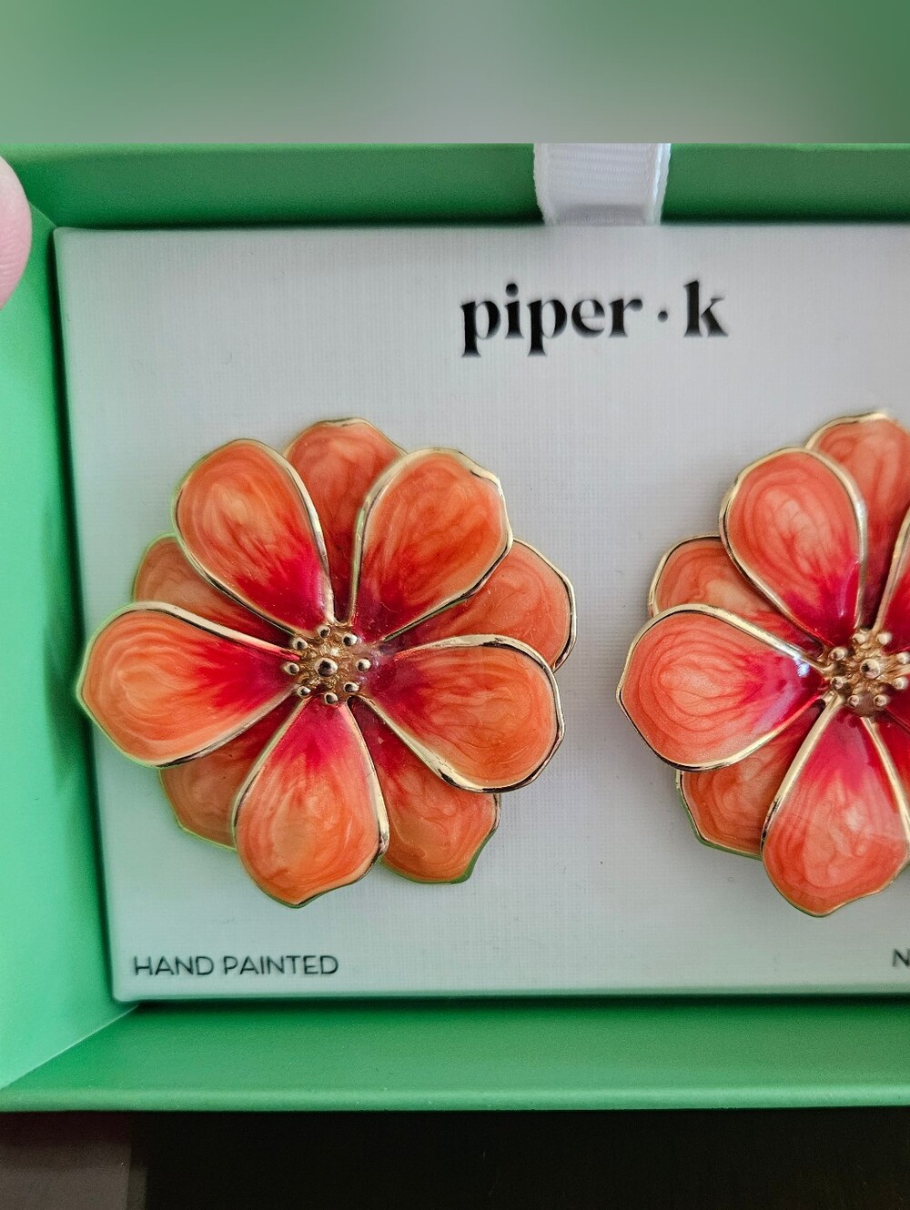 piper·k Hand Painted Orange Flower Clip-On Earrings